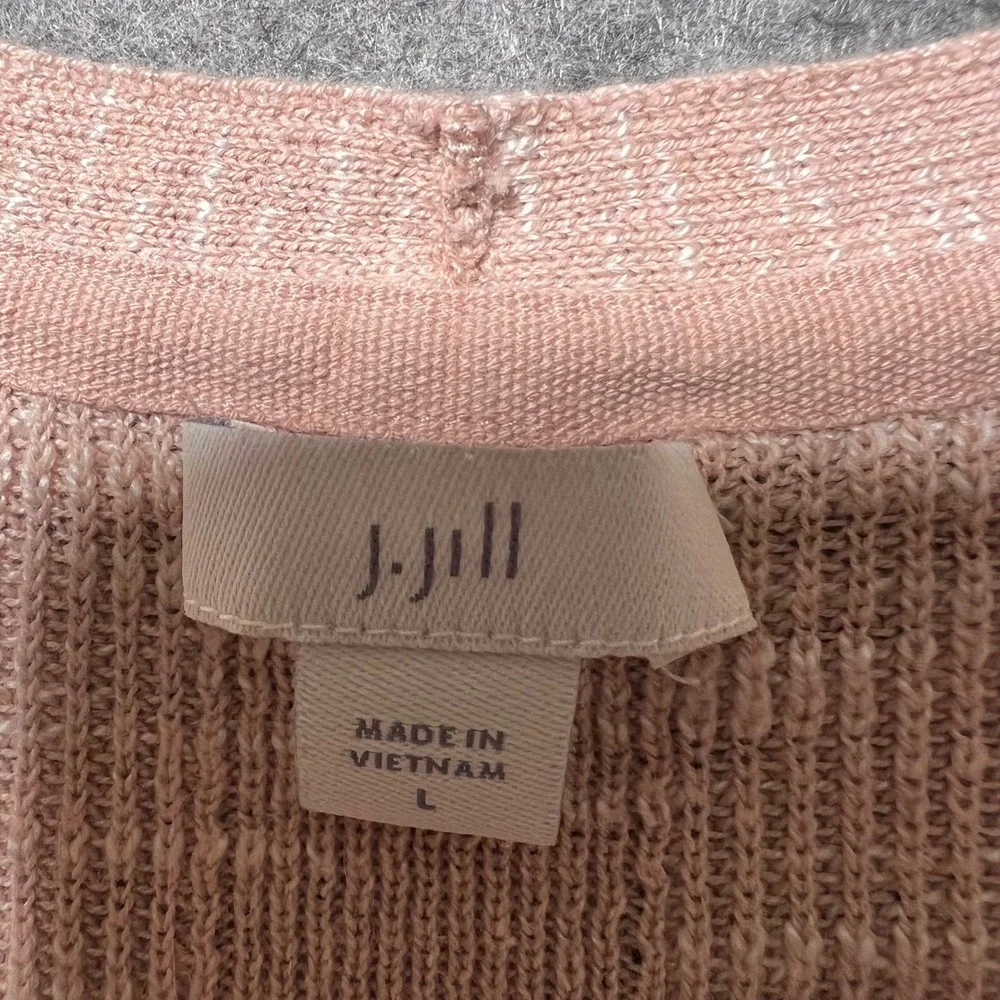J Jill Pink‎ Marled Knit Open Front Cardigan Sweater Size Large Cotton Linen